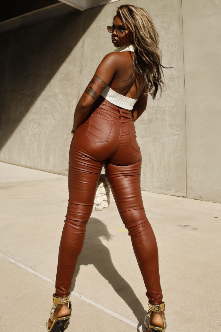Leather Look Leggings - Brown – Manamou